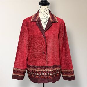 Vintage Coldwater Creek M Red Wool Blend Textured Jacket Blazer Button Front